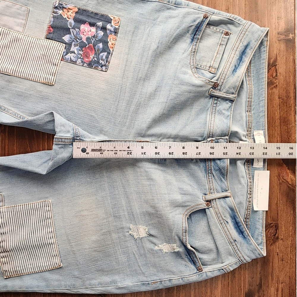 Cato Est 1946 Boho Patchwork Skinny Ankle Jeans Floral Distressed 16W Light Blue - Picture 5 of 9